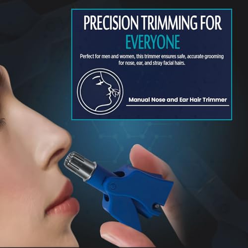 Image of Stainless Steel Hair Trimmer for Men and Women | Manual Nose and Ear Hair Trimmer | Nose Clippers, 360 Rotating Hair Trimmers | Washable Nose Hair Remover | Blue