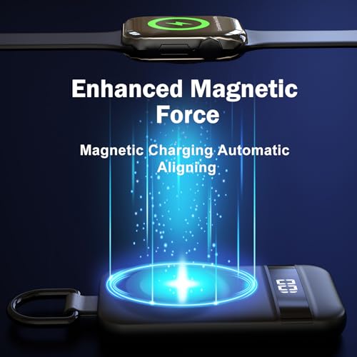 Image of Portable Charger for Apple Watch, 2500mAh & Digital Display - Magnetic Fast Charging iWatch Charger for Apple Watch Series 1-11 /SE1-3 /Ultra 1-3 (Black)