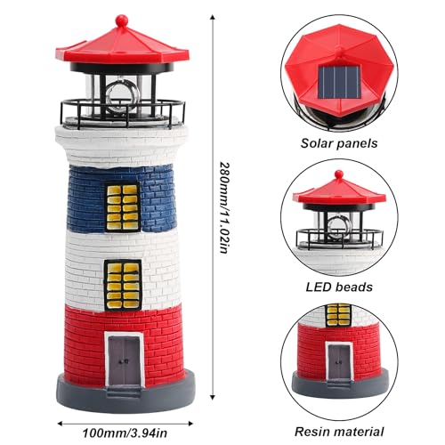Ruiqas Lighthouse Light Solar LED Garden Lighthouse Outdoor Yard Decoration for Garden Fence Yard Outdoor Decoration (Red+Blue+White) - Image 4