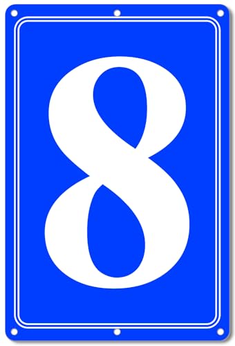 Image of Premium Aluminum Number Signs 8, Metal 12 inch X 8 inch Blue Numbered Signs Outdoor for Parking Lots, Floor, Dock, Court, Aisle, Field, High Visibility, No Fade, Weather-resistant