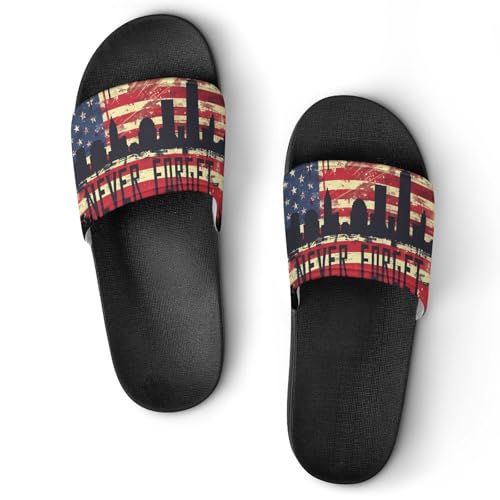 Never Forget 911 Patriotic American Flag House Sandals Non-Slip Bathroom Slippers Beach Summer Shoes for Men Women