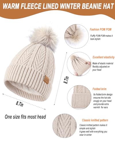 Womens Winter Beanie Hat Scarf Gloves Set Long Warm Men Fleece Lined Hat Pom Pom Touchscreen Gloves Cold Weather Gift2