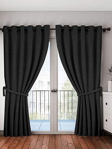 Image of Home Sizzler 1 Piece 100% Blackout Eyelet Polyester Door Curtain, 7ft, Black