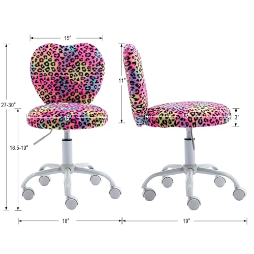 Image of Kmax Kids Reading Chair, Rolling Cute Desk Chair for Girls Swivel Office Chair with Wheels & Heart Back Adjustable Childrens Vanity Chair for Bedroom Reading Room - Faux Fur, Leopard