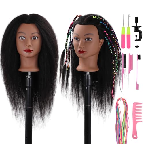 DaizySight Tête de mannequin noire Afro 100 % cheveux humains naturels, 45,7 cm de cheveux raides - Poupée de coiffure pour filles à pratiquer, kit de coiffure et de pratique pour la formation en
