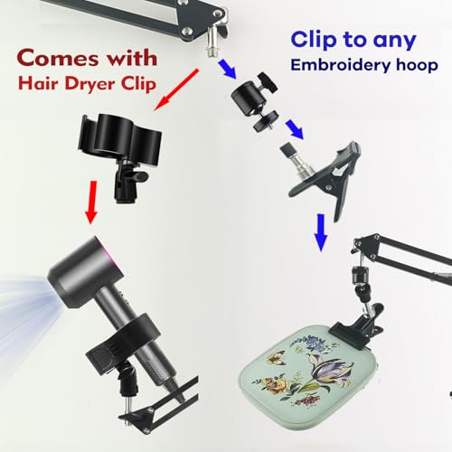 Image of Embroidery Hoop Stand,Rotate Hand Embroidery Stand Embroidery Holder Stand Can Move Freely Hand Embroidery Stand Floor Cross Stitch Stand Suitable for Embroidery Hoop (with Hair Dryer Clamp)