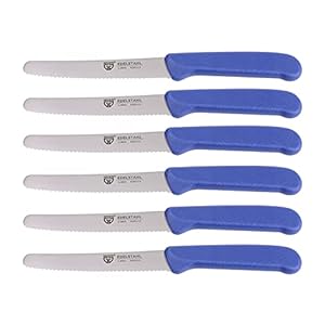GRÄWE Tafelmessen, 6 stuks, messenset om te snijden, set van 6 broodmessen, ontbijtmes met eenzijdige gekartelde rand, mes 21 cm, blauw