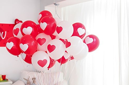 Image of HK Balloons Birthday Decoration Balloons Item 30Pcs For Heart Shaped Balloon Anniversary, Valentine Balloons Decoration RED and WHITE Party Decoration