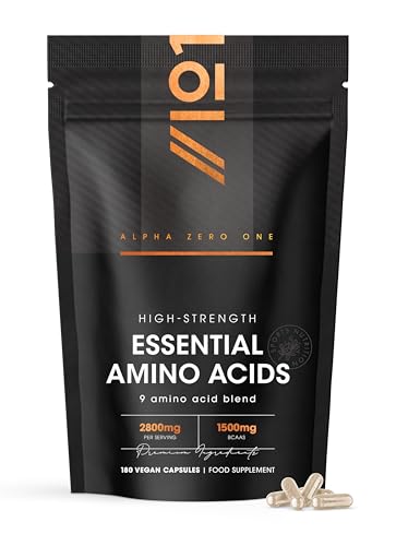 Essential Amino Acids 2800mg with BioPerine 180 Vegan Capsules All 9 EAA Amino Acids with All 3 BCAAs Plus 6 More EAAs to Build and Repair Muscle - by Alpha01