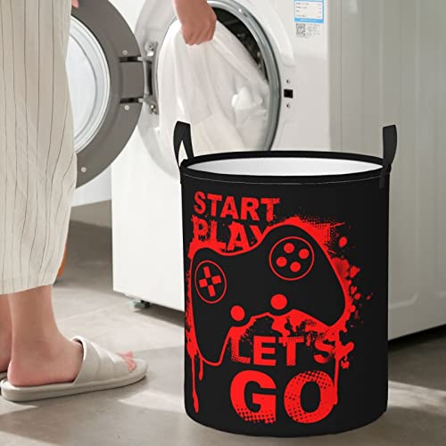 Image of Game Joystick Round Laundry Hamper Storage Basket Toys Clothes Organizer Bin For Home Bathroom Bedroom Dorm Nursery, 38l