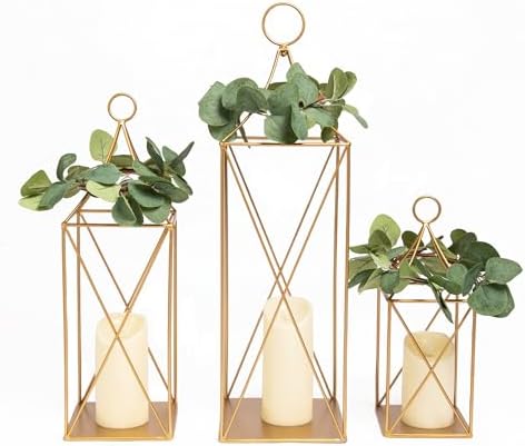 HPC Decor Tall Metal Lantern Decor Set of 3-24" 19" 13" Elegant D...