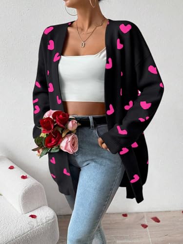 Image of Womens Cute Heart Cardigans Oversized Long Sleeve Open Front Knit Sweaters