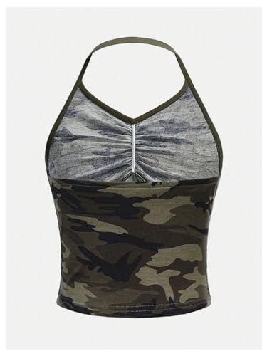 SOLY HUX Girl's Camo Print Ruched Halter Crop Tank Top Sleeveless Summer Tops2