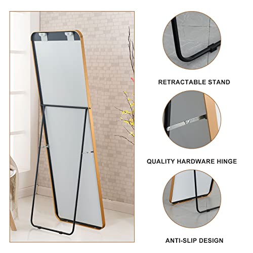 Image of NeuType 65 inchx22 inch Full Length Floor Mirror with Stand - Large Bedroom Wall-Mounted or Leaning Mirror - Aluminum Alloy Frame, Golden, Round Corner