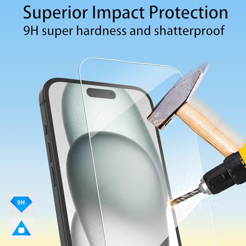 4youquality [4-Pack Screen Protector for iPhone 15 Plus (6.7-Inch), Tempered Glass Film, [LifetimeSupport][Impact-Protection][Anti-Shatter][Anti-Scratch]