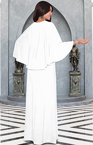 Koh Koh Womens Long V-Neck Elegant Batwing Cape Sleeve Semi Formal Evening Modest Bridal Party Cocktail Wedding Guest Bridesmaid Maxi Dress Dresses Gown Gowns, White M 8-10 #TOP4