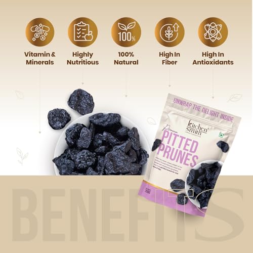 Image of KitchenSmith Pitted Prunes - Pack of 2 (250gm Each) | Rich In Potassium | High In Vitamins And Fiber | No Added Sugar | Moist & Delicious | Dry Fruit