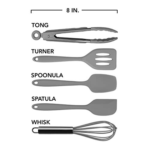 Country Kitchen Set Of Five Grey And Gunmetal Silicone Mini Kitchen Utensil Set #TOP5
