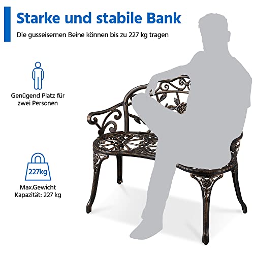 Yaheetech Gartenbank Bronze Parkbank Wetterfester Parkbank Balkonbank mit Rücklehne 2-Sitzer Gartenmöbel für Terrase, Balkon, Garten