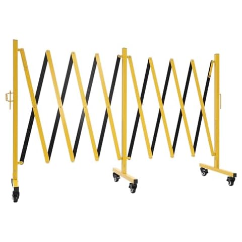 Yellulu Metal Expandable Barricade, Durable Steel Safety Barricade, 16.4 FT, Flexible Fence Mobile Barrier Gate, Adjustable Traffic Fence, with 6 Casters, Folded 1.6 FT, Yellow and Black Cover