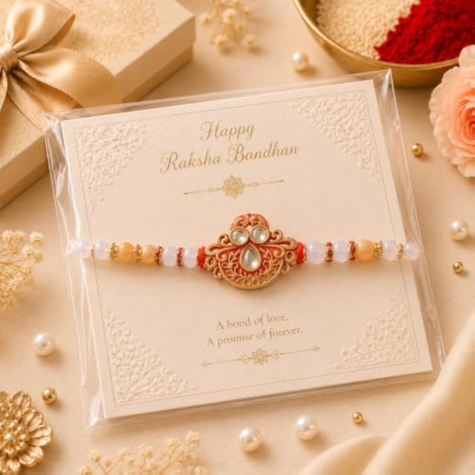 Handmade Rakhi Set with MDF Stand, Fancy Bhabhiyya Gift