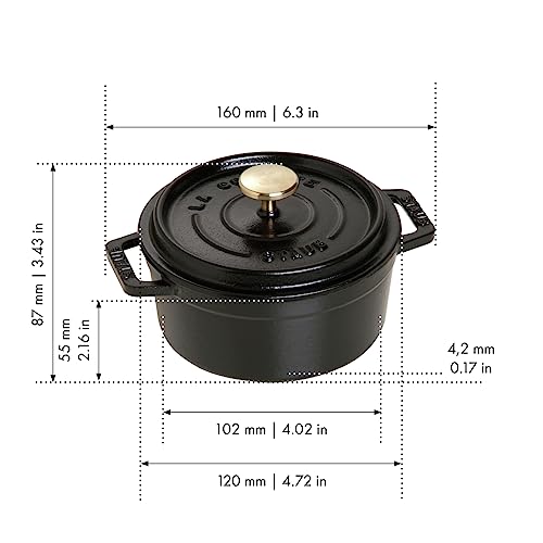 Image of STAUB Cast Iron Dutch Oven 0.5-qt Round Cocotte, Made in France, Serves 1, Matte Black