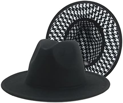 Winter Women Hats Houndstooth Plaid Patchwork Hats for Women Fashion Hats for Men Felted Fedora Hat (Color : B, Size : One Size)
