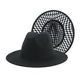 Winter Women Hats Houndstooth Plaid Patchwork Hats for Women Fashion Hats for Men Felted Fedora Hat