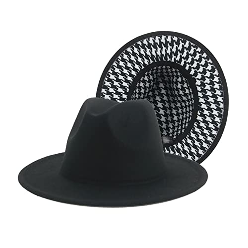 Winter Women Hats Houndstooth Plaid Patchwork Hats For Women Fashion Hats For Men Felted Fedora Hat (Color : B, Size : One Size) #TOP25