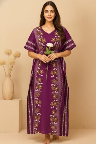 Image of Bahumaan Pure Cotton Kaftan Nighty for Women | Kaftan Maxi for Women | Kaftan Night Gowns for Women | Cotton Nighty for Women Stylish |