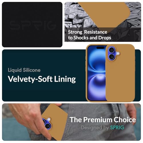 Image of SPRIG Compatible with iPhone 16 Premium SilkTone (Liquid Silicone) Back Cover Drop Tested Shock Proof Mobile Case for Men, Women, Boys and Girls with Camera Protection (Golden Brown)