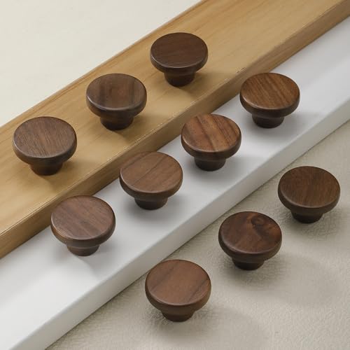 AENZOOY 10 Pack 1.53 Inch (39 mm) Round Walnut Wood Single Hole Drawer Handles Cabinet Knobs 1 Hole Hardware Handles Decorative Furniture Knobs for Dresser Wardrobes