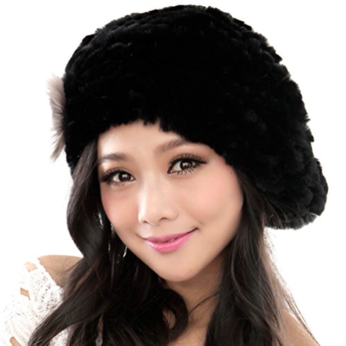 URSFUR Winter Women's Rex Rabbit Beret Hats with Flower