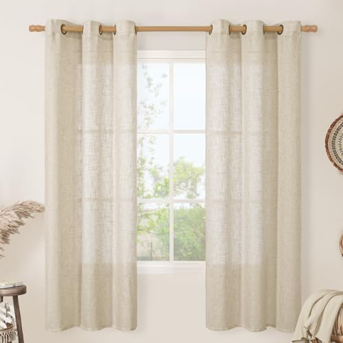 Image of LAMIT Semi Sheer Linen Curtains 72 inches Long for Living Room, Linen Textured Light Filtering Drapes Bronze Grommet Neutral Window Panels for Bedroom /Farmhouse, 2 Panels, 34 x 72 Inch