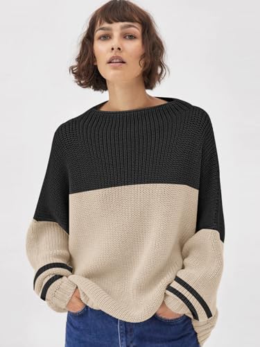 Image of Womens Oversized Sweaters Loose Solid Casual Long Sleeve Mock Neck Knitted Jumper Tops