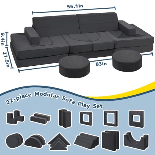 Image of Edbuosy 22Pcs Modular Kids Play Couch - Kids Couch for Playroom Bedroom Living Rooms Toddler Sofa for Inspiring Child Creativity,Children Convertible Foam Sofa (Warm Gray, 22PSC)