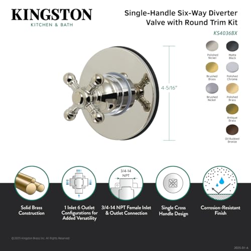 Vanne de dérivation Kingston Brass KS4031BX à six voies avec garniture chromée - 5