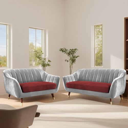 Image of Atticus 3+2 Seater Sofa Set for Living Room (Maroon Grey Colour) Premium Fabric Sofa