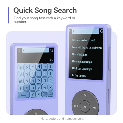 Image of AGPTEK A02 MP3 Player with Bluetooth 5.3, 1.8'' 64GB Portable Music Player | with Speaker, FM Radio, Voice Recorder, Supports Expanded Up to 128GB(Purple)