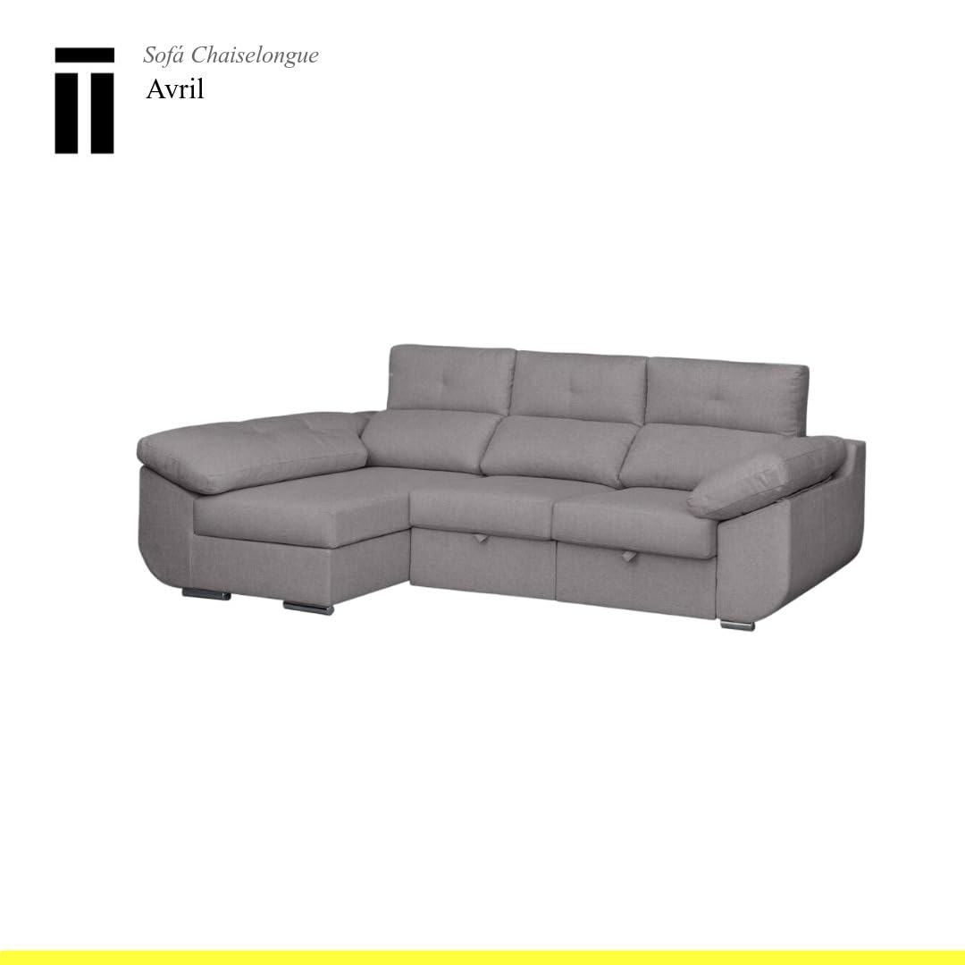 SHIITO | Modelo Avril - Sofá 3 Plazas Izquierda con Chaiselongue y Asientos Deslizantes | Diseño Moderno y Sofisticado | 280 x 150 x 100 cm - Color Ceniza