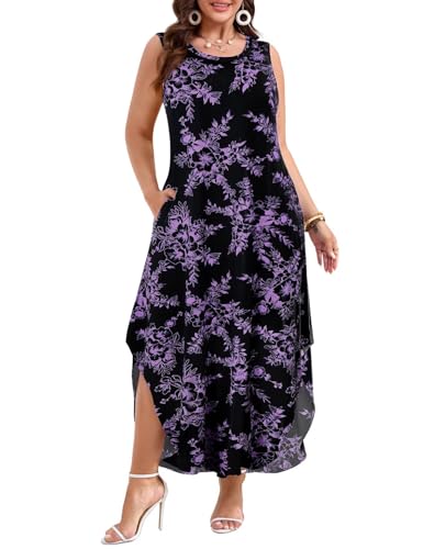 Image of JollieLovin Women Plus Size Summer Tank Maxi Dresses Sleeveless Causal V Neck Beach Long Dresses Swim Cover up (L-5X)