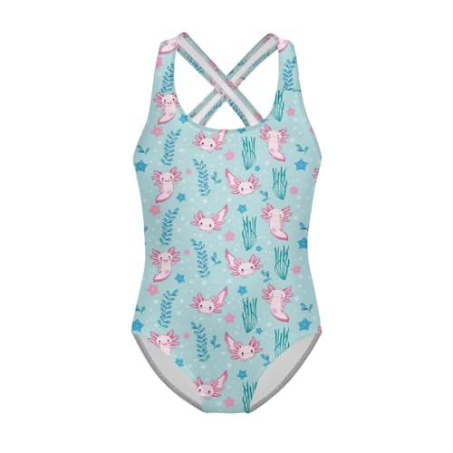Image of Girls One Piece Swimsuits Summer Quick Dry Crewneck Beach Bathing Suit Cross Shoulder Strap Swimwear 5-14 Years