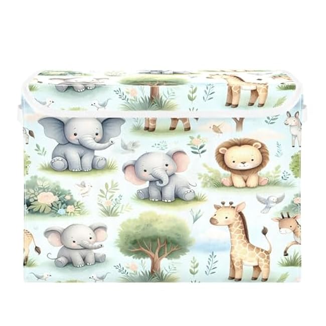 Storage Box Cartoon Animals Storage Bins with Lids?, Larger Collapsible Fabric Storage Baskes with Handles for Living Room, Playroom, Bedroom, Nursery 16.5x12.6x11.8 Inch