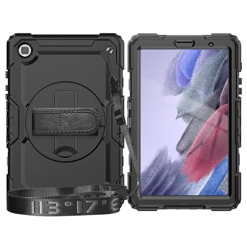 Étui rotatif Samsung Galaxy Tab A7 Lite 8.7 avec porte-crayon et dragonne réglable noir