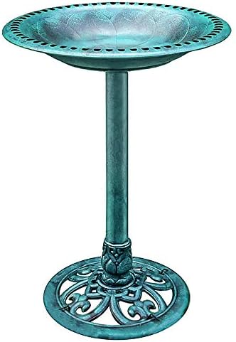 Decorative Bird Baths for Patio That Will Transform Your Outdoor Space 4 VIVOHOME 28 Inch Height Polyresin Lightweight Antique Outdoor Garden Bird Bath Green
