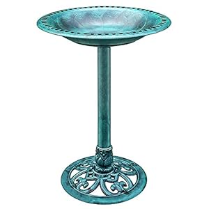 VIVOHOME 28 Inch Height Polyresin Lightweight Antique Outdoor Garden Bird Bath Green VIVOHOME 28 Inch Height Polyresin Lightweight Antique Outdoor Garden Bird Bath Green