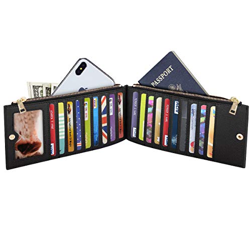 Coco Rossi Womens RFID Blocking Large Capacity Wallet Multi Card Organizer Bifold Wallet for Women with Zipper Pocket