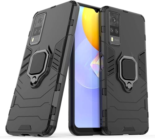 Image of Fitsmart Shockproof Heavy Duty Robot Ring Case with Stand Double Protective Back Cover for vivo Y51a 2021 / V2031 - Black