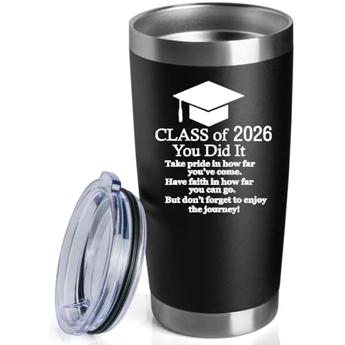 HLIKEM 2026 Graduation Motivational Gift for Him Her 20 Ounce Stainless Steel Car Tumbler Insulted Mug Cup Graduate Inspirational Gifts for College (Black)