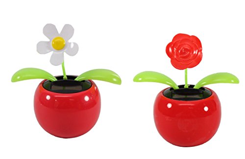 We pay your sales tax Set of 2 Dancing Flowers~ 1 Daisy in Red Pot + 1 Rose in Red Pot Solar Toy Flower Great Holiday Car Dashboard Office Desk Home Decor